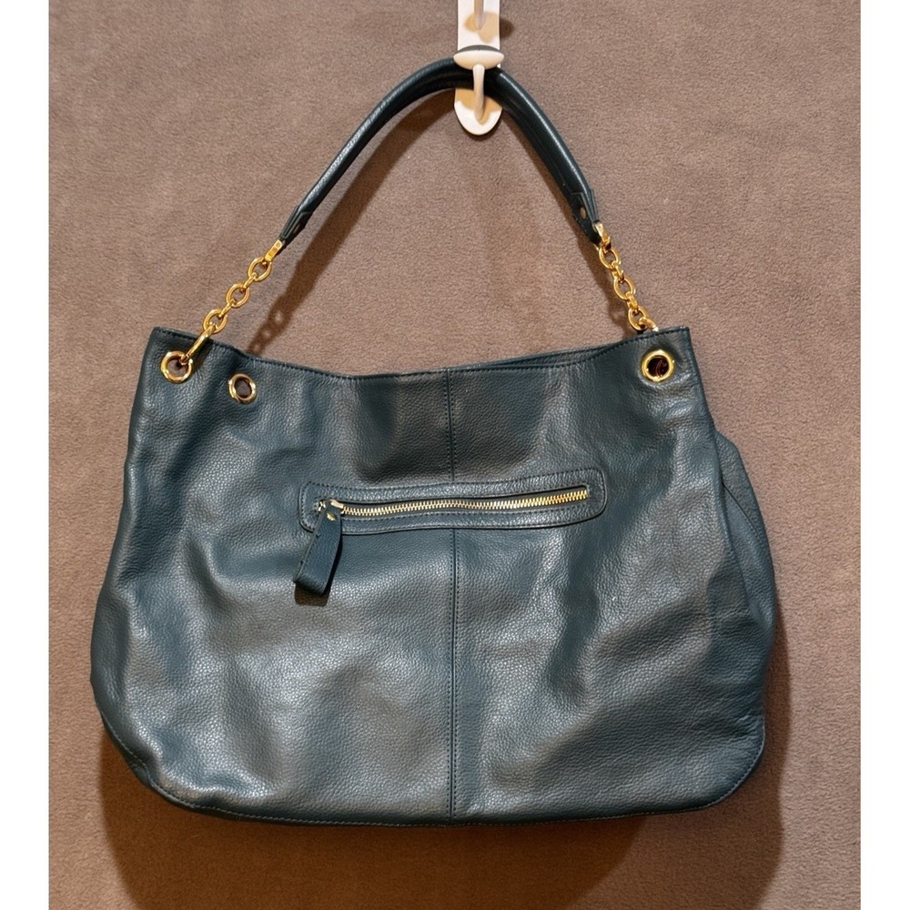 Cuore & Pelle Womens Teal Blue Pebbled Genuine Leather Hobo Shoulder Bag Large